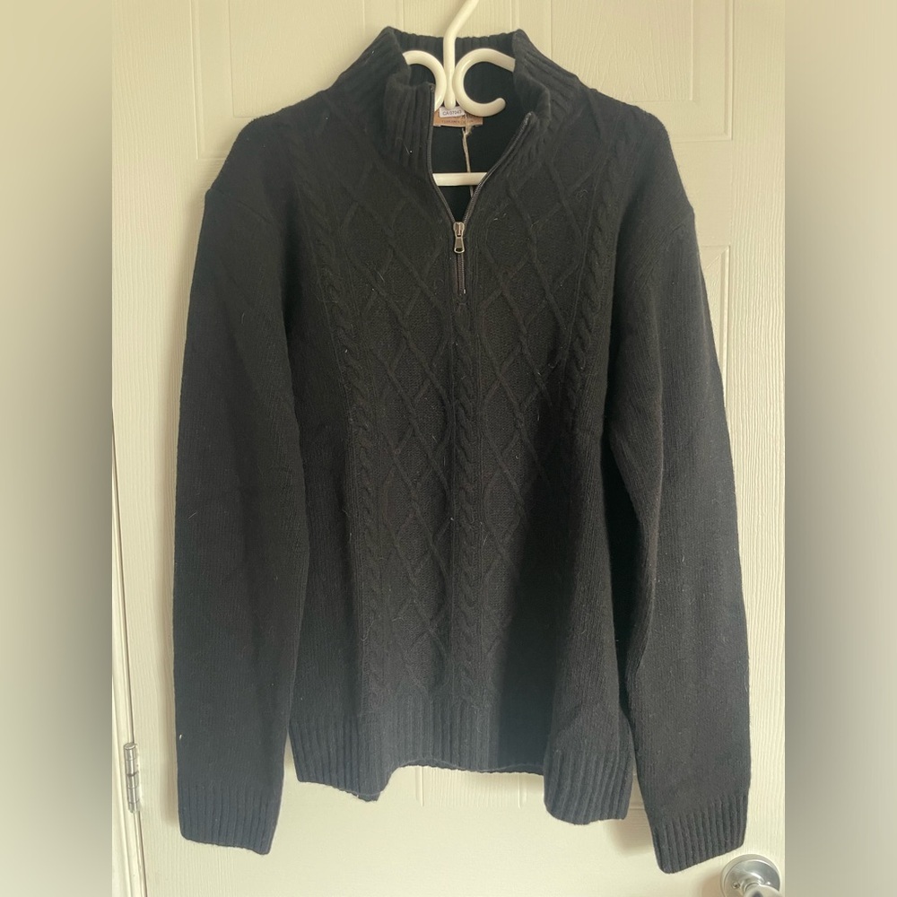 Lorenzo Magni Sweater XXL Black Half-Zip Wool Blend Pullover Minimalist Cozy